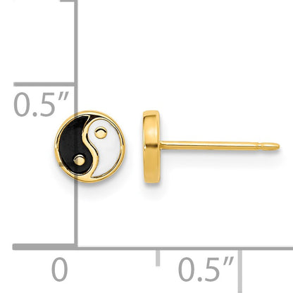 14K Black and White Enamel Yin Yang Post Earrings