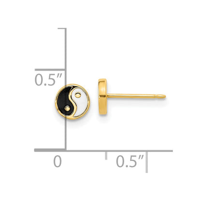 14K Gold Black/White Enamel Yin and Yang Post Earrings