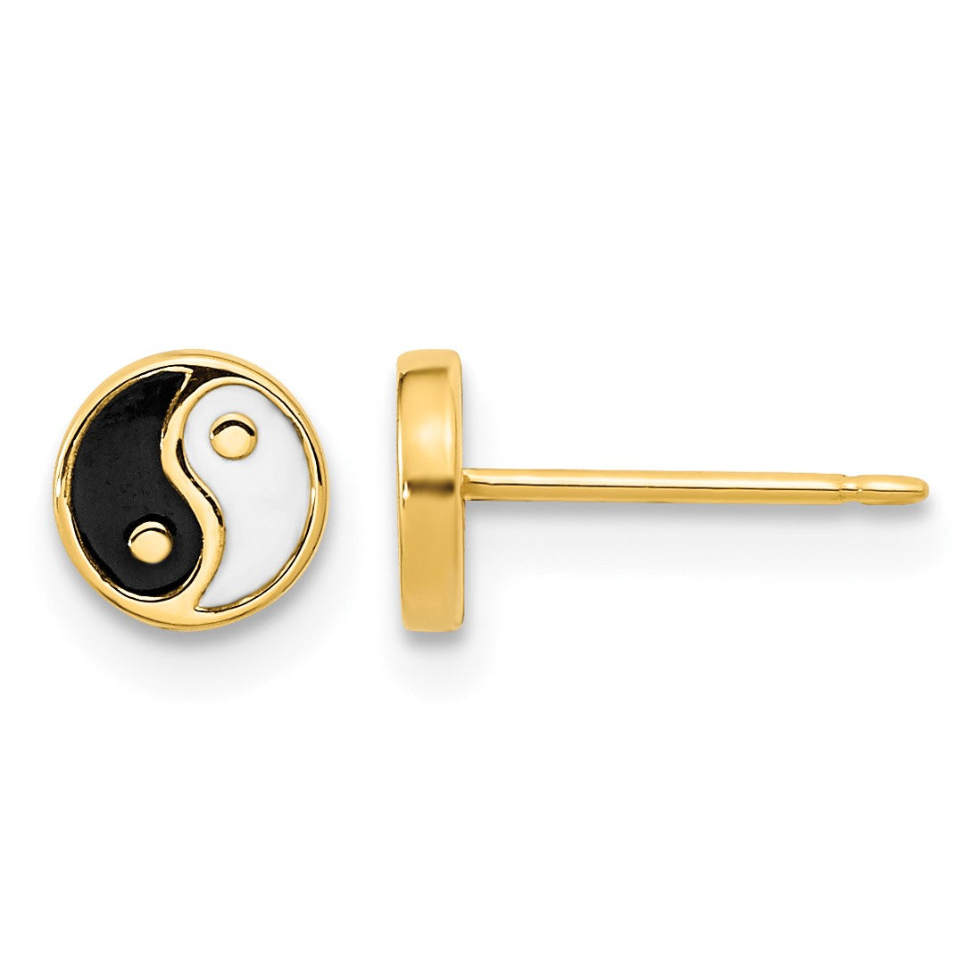 14K Black and White Enamel Yin Yang Post Earrings