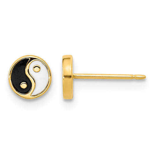 14K Black and White Enamel Yin Yang Post Earrings