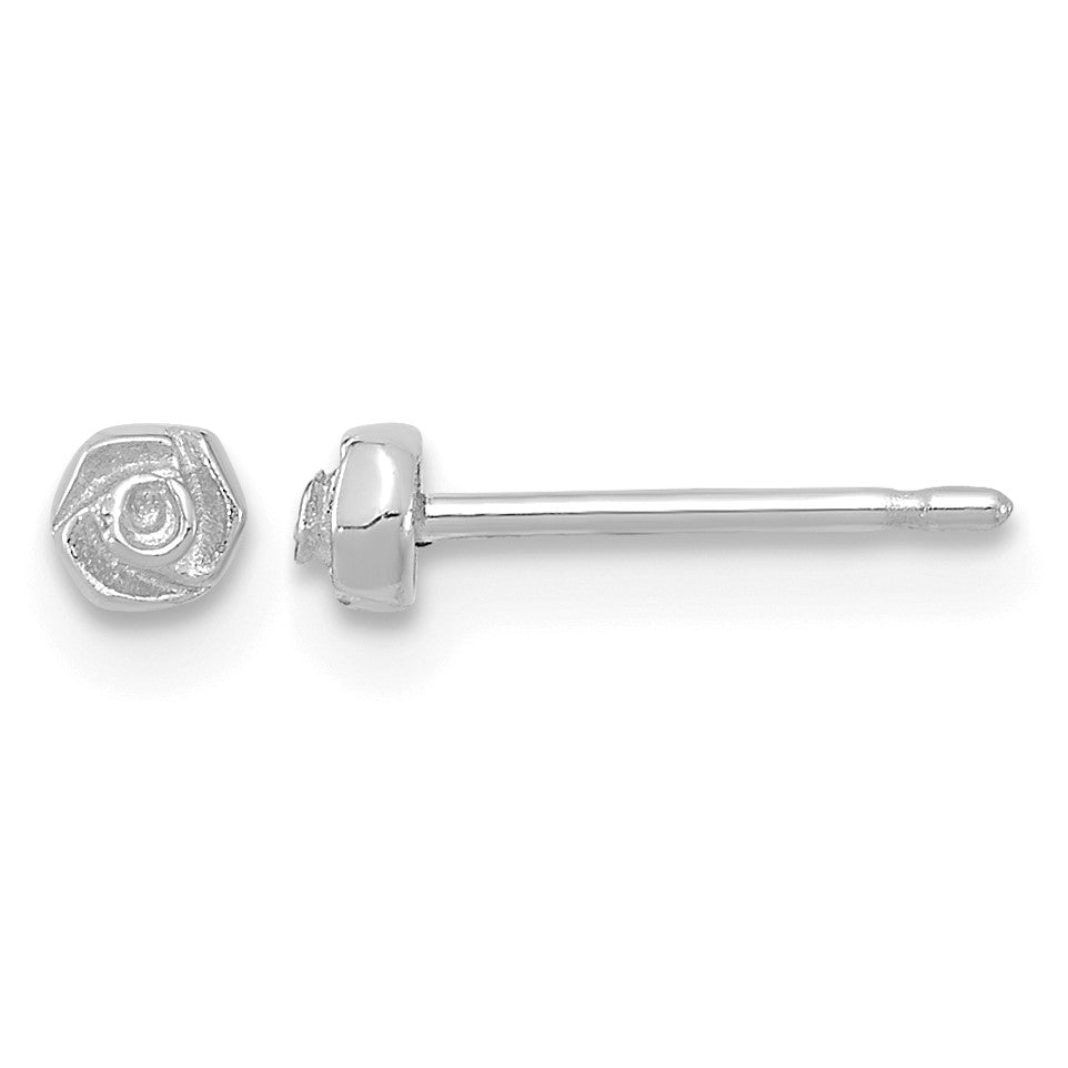 14K White Gold Polished Tiny Rose Post Earrings