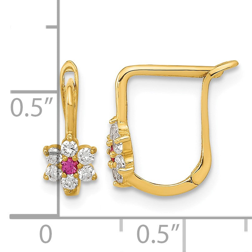 14K Polished Red and White CZ Flower Hoop Earrings