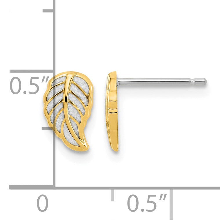 14K Two-tone Cut-out Leaf Post Earrings