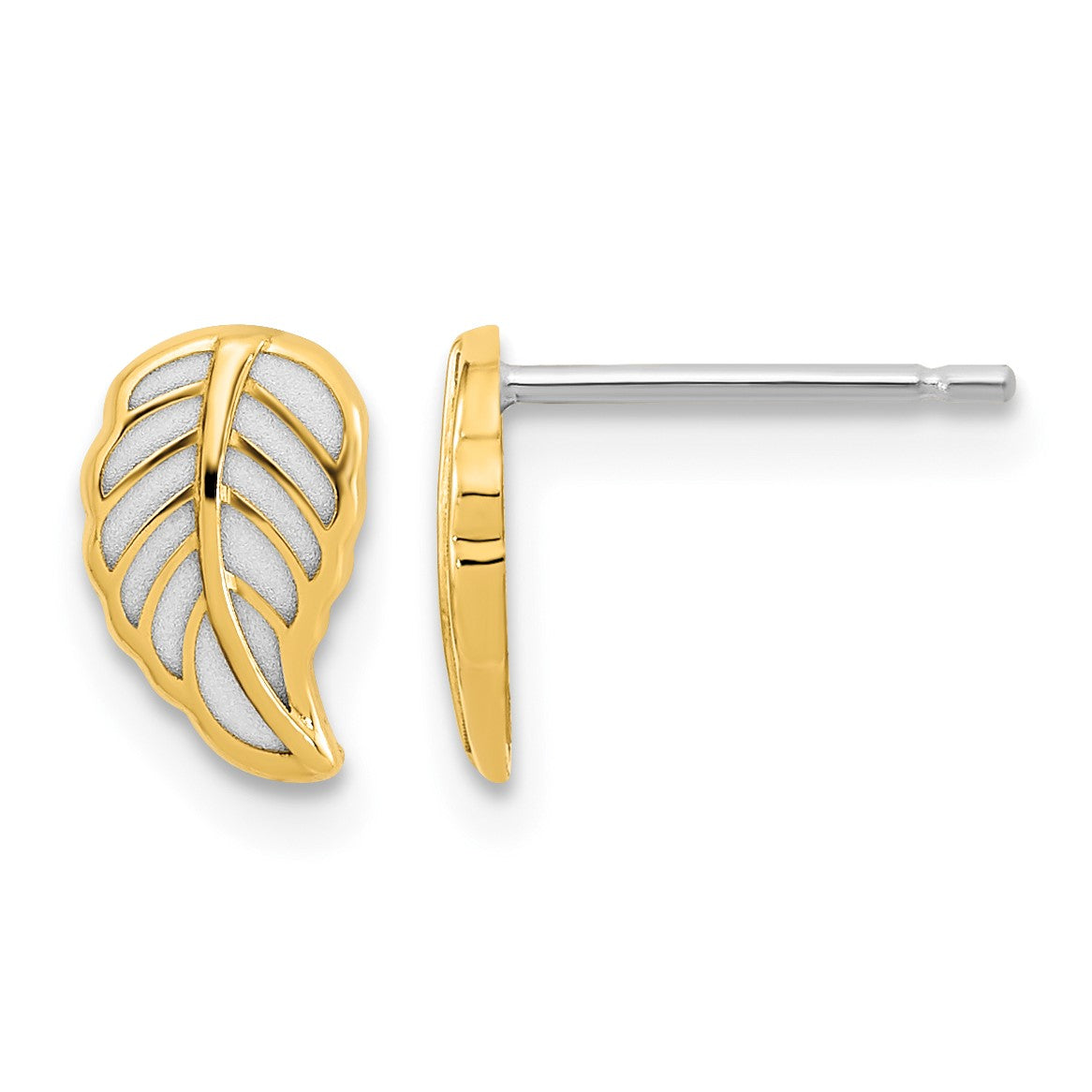 14K Two-tone Cut-out Leaf Post Earrings