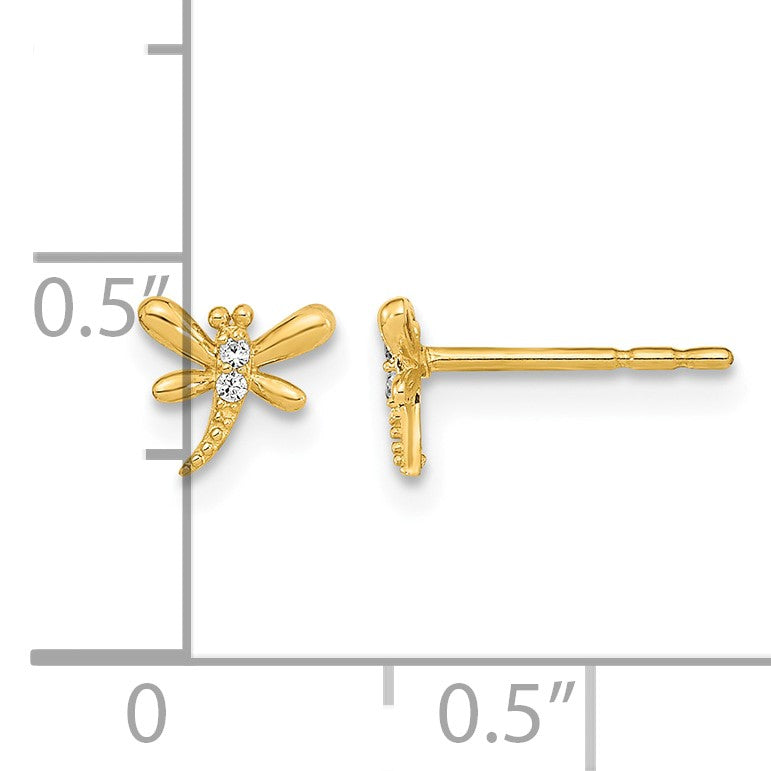 14K Polished Small Dragonfly with CZ Post Earrings