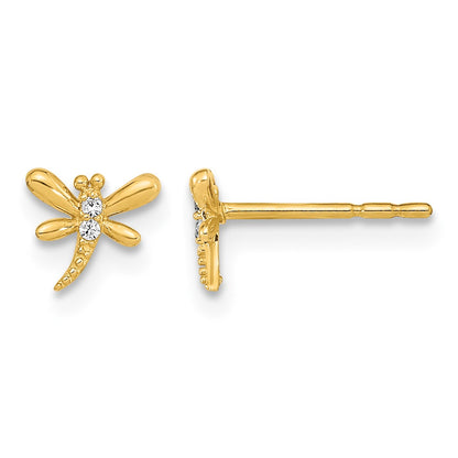 14K Polished Small Dragonfly with CZ Post Earrings