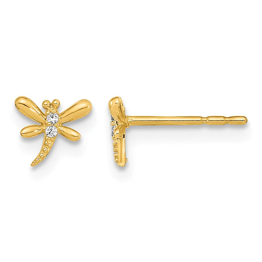 14K Polished Small Dragonfly with CZ Post Earrings
