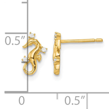 14k Polished CZ Mini Seahorse Post Earrings