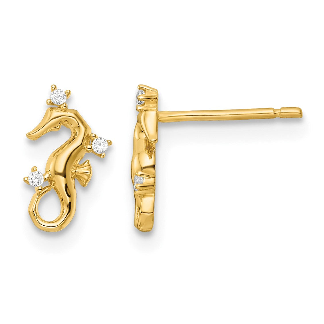 14k Polished CZ Mini Seahorse Post Earrings