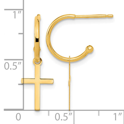 14K Polished Cross Dangle C-Hoop Earrings