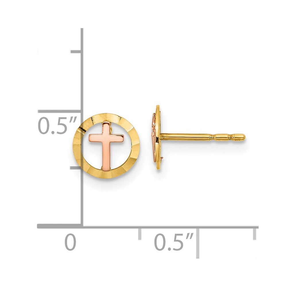 14K Two-tone Circle with Cross Post Earrings