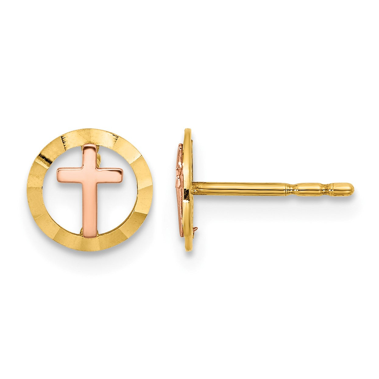 14K Two-tone Circle with Cross Post Earrings