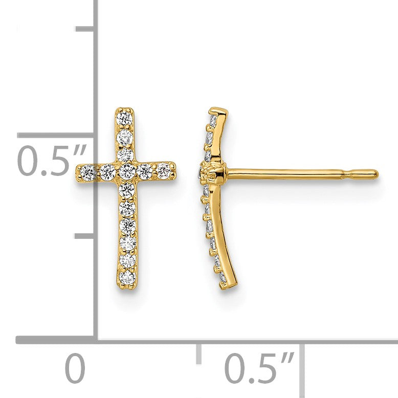 14k CZ Cross Post Earrings