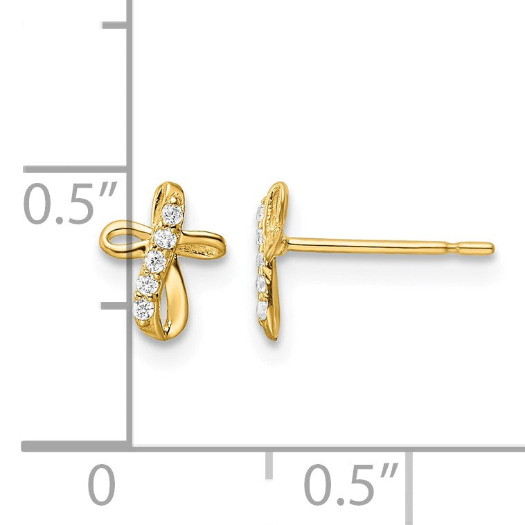 14k Mini CZ Cross Post Earrings