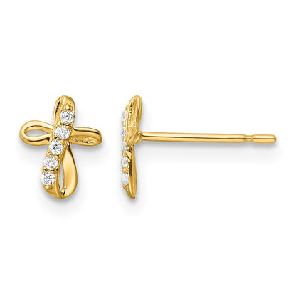 14k Mini CZ Cross Post Earrings