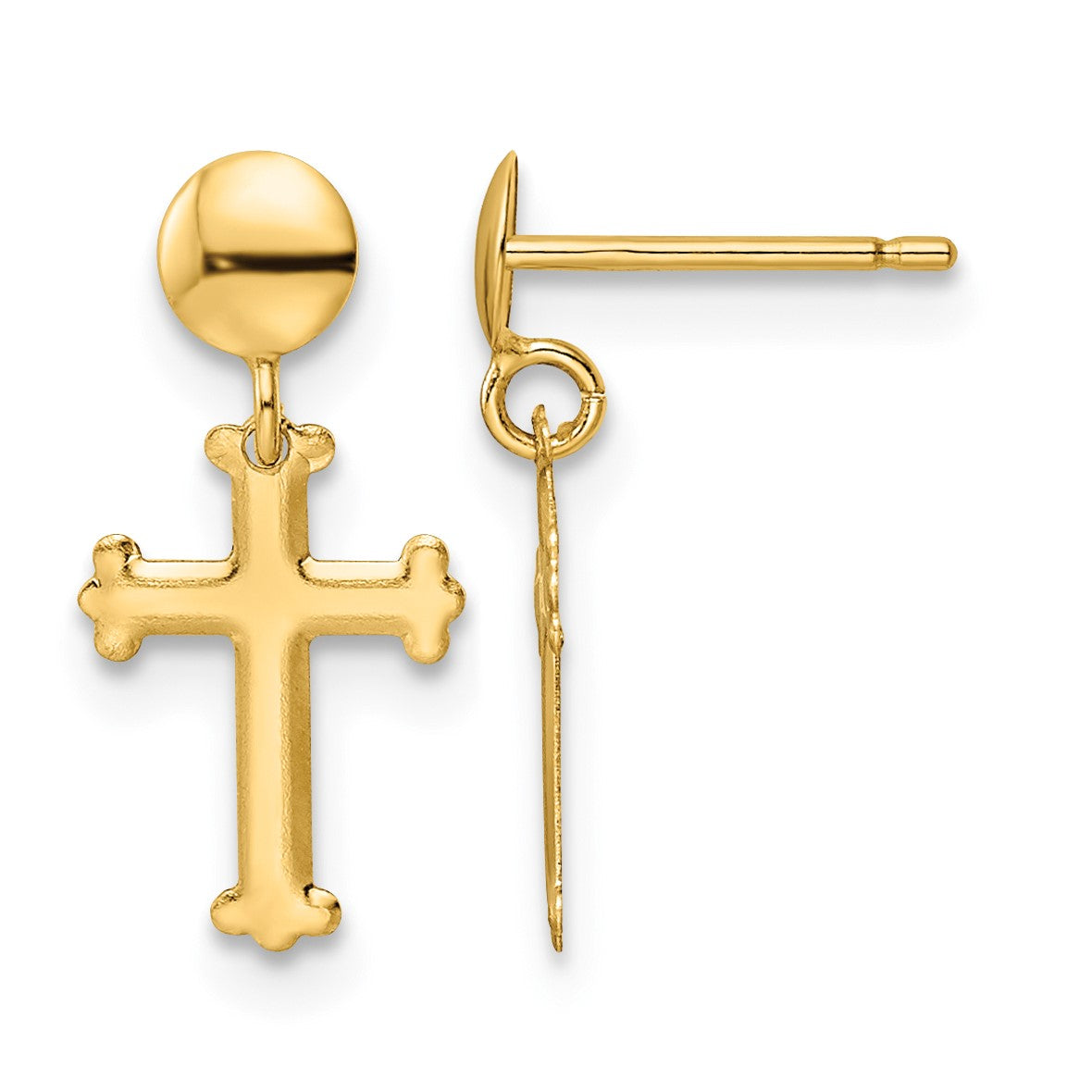 14K Polished Cross Post Dangle Earrings