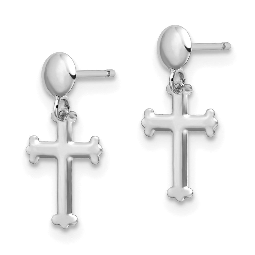 14K White Gold Polished Cross Post Dangle Earrings