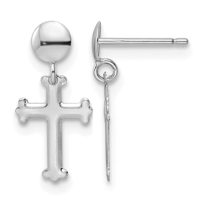 14K White Gold Polished Cross Post Dangle Earrings