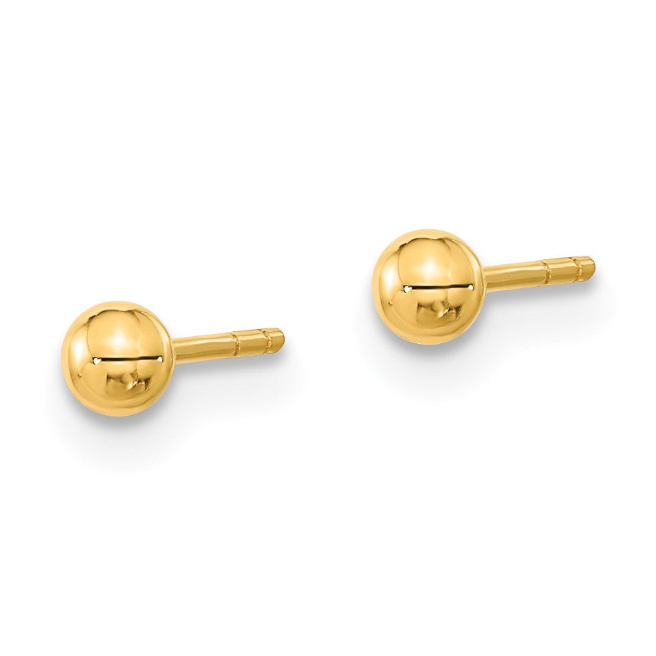 14K Polished 3mm Ball/Cross/4mm CZ Bezel 3-Pair Post Earrings Set