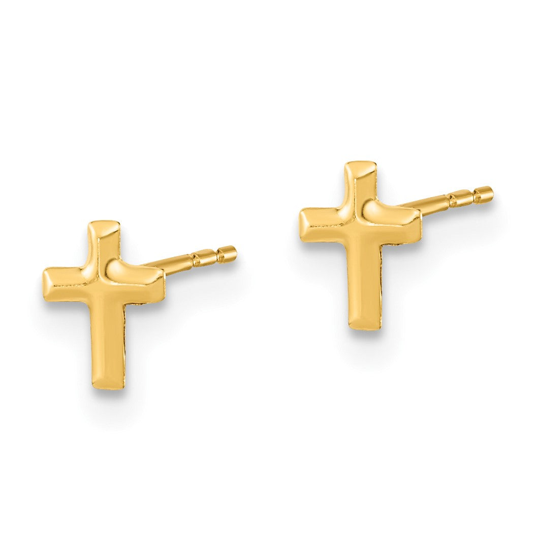14K Polished 3mm Ball/Red and White CZ Flowers/Cross 3-Pair Post Earrings Set