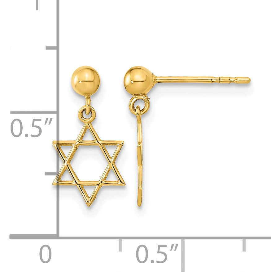 14K Polished Star of David Post Dangle Earrings