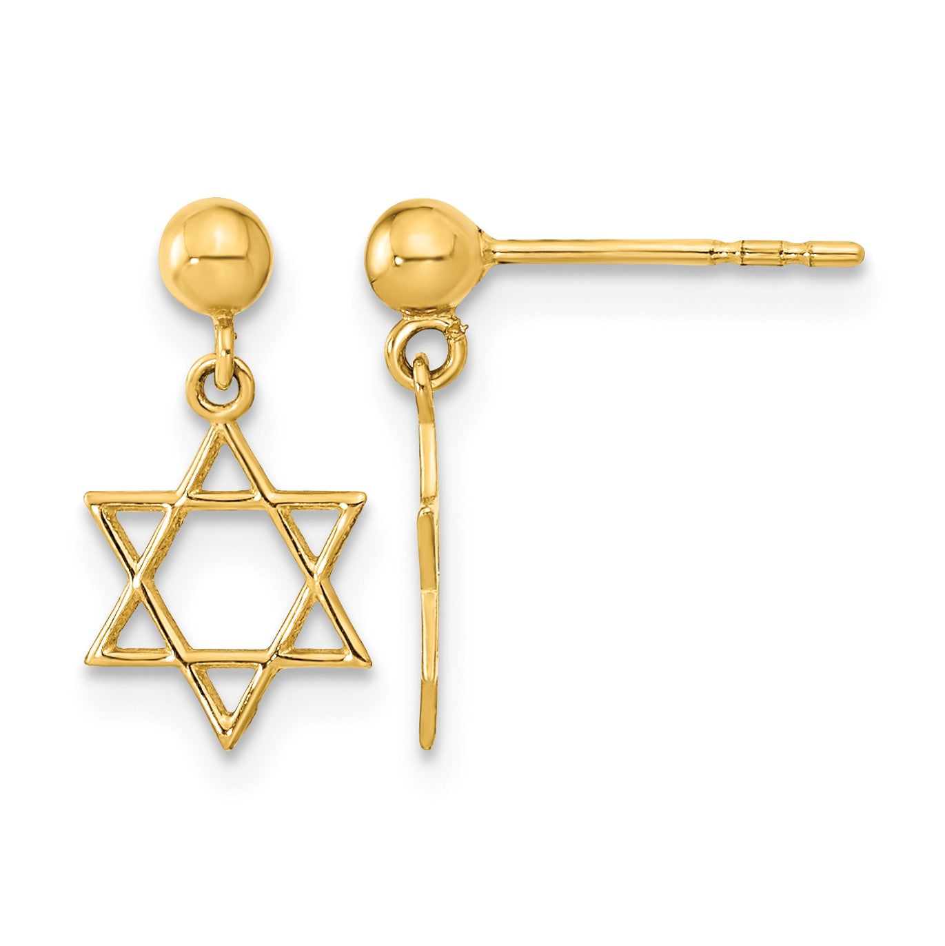 14K Polished Star of David Post Dangle Earrings