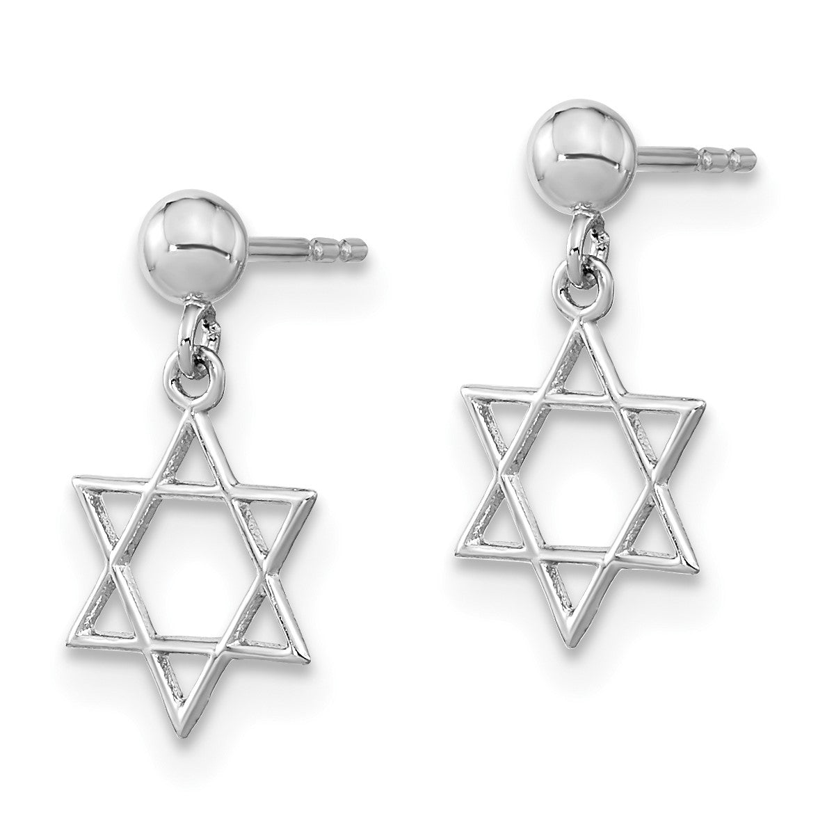 14K White Gold Polished Star of David Post Dangle Earrings
