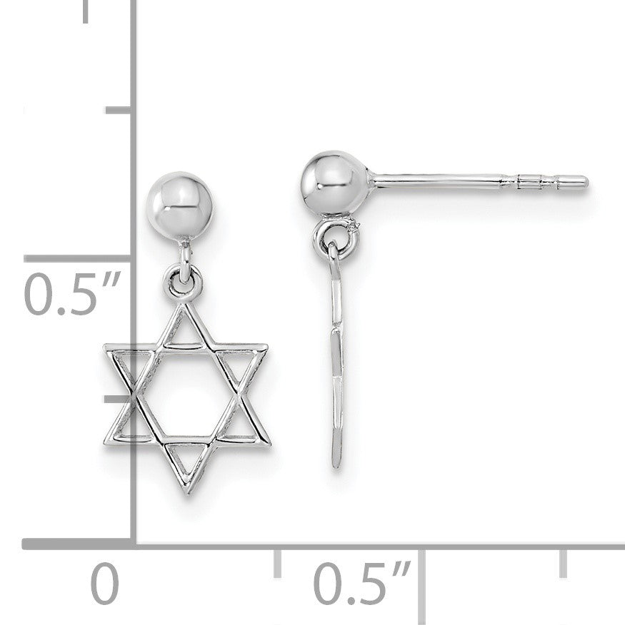 14K White Gold Polished Star of David Post Dangle Earrings