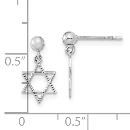 14K White Gold Polished Star of David Post Dangle Earrings