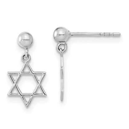 14K White Gold Polished Star of David Post Dangle Earrings