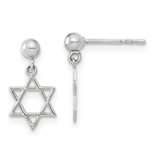 14K White Gold Polished Star of David Post Dangle Earrings