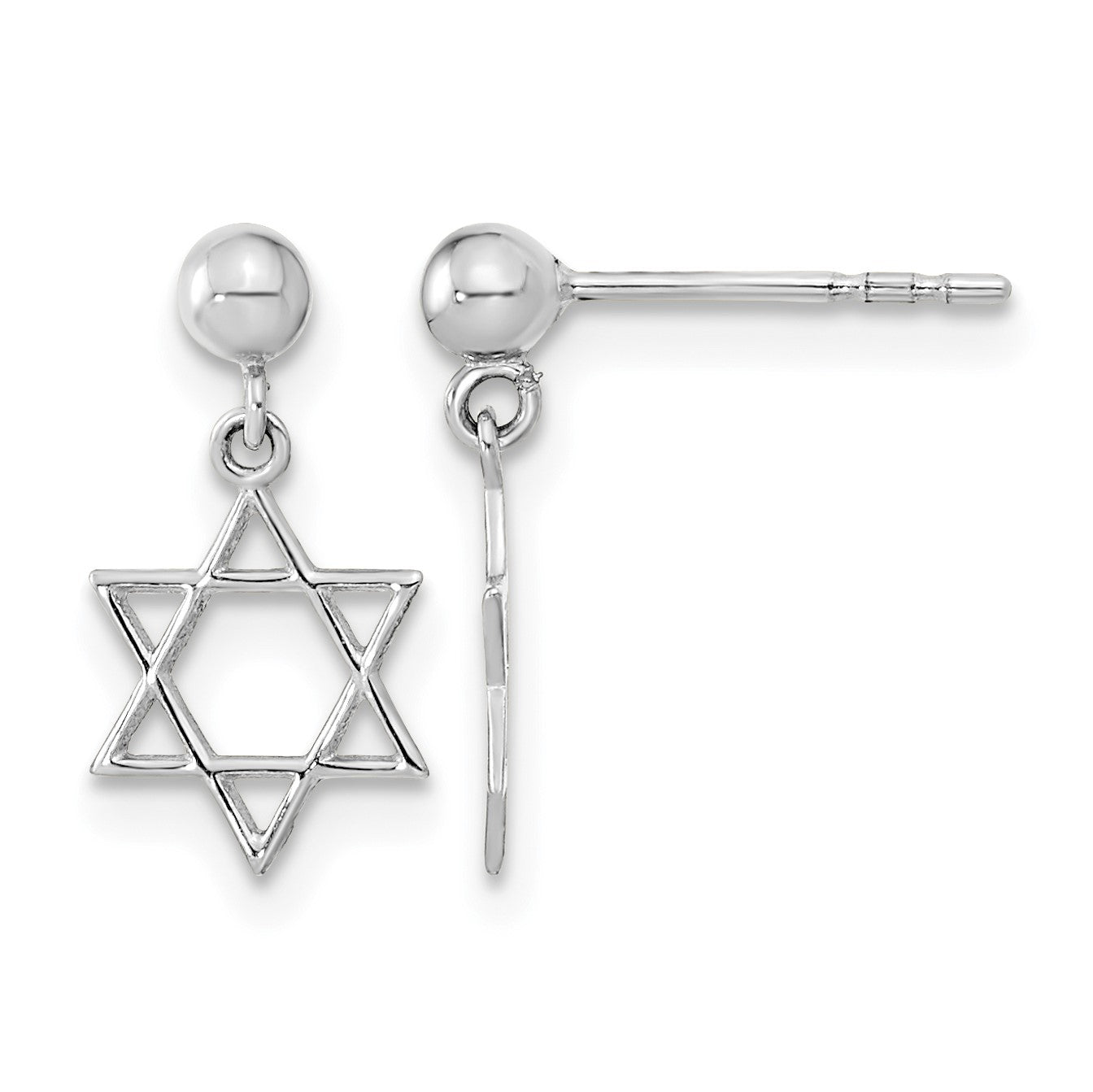 14K White Gold Polished Star of David Post Dangle Earrings