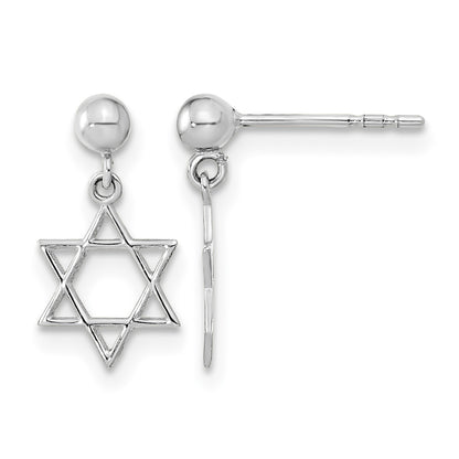 14K White Gold Polished Star of David Post Dangle Earrings