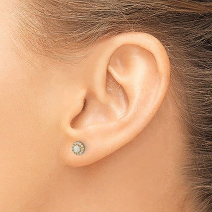 14K Polished CZ and Lab Created Opal Halo Screwback Post Earrings
