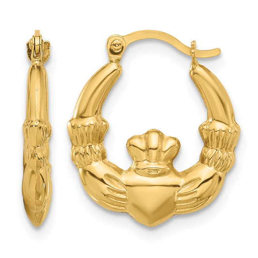 14K Polished Claddagh Hoop Earrings