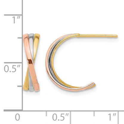 14K Twisted Tri-color Hoop Post Earrings