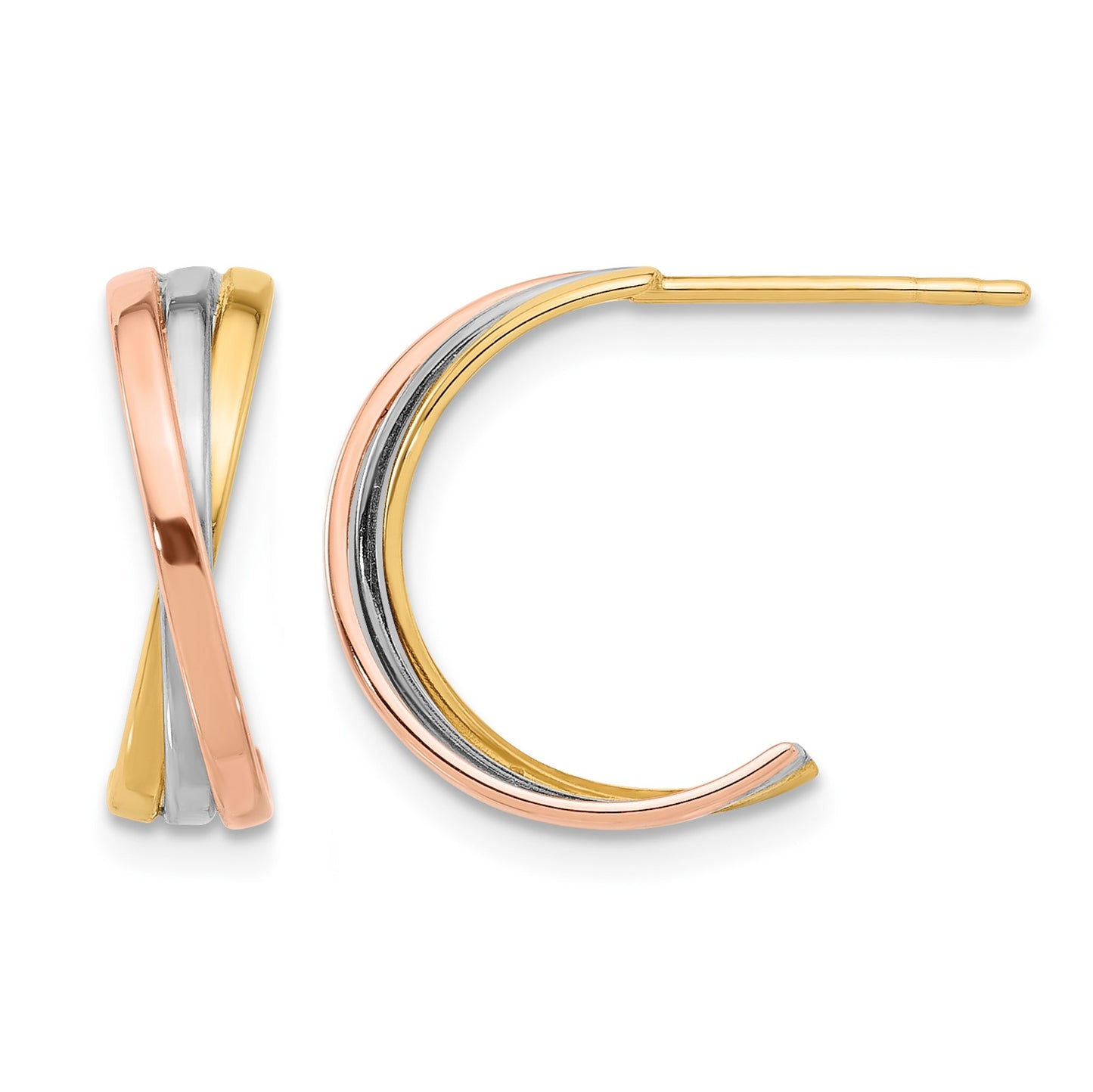 14K Twisted Tri-color Hoop Post Earrings