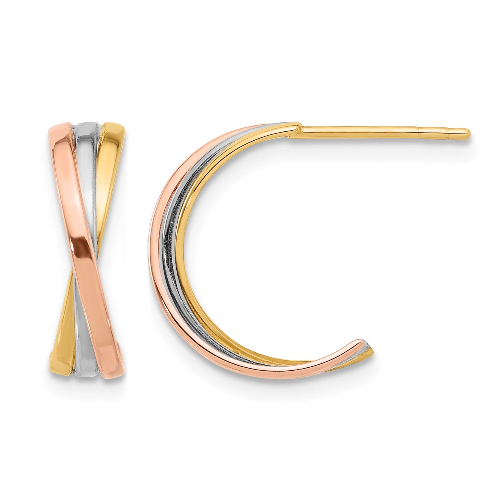 14K Twisted Tri-color Hoop Post Earrings