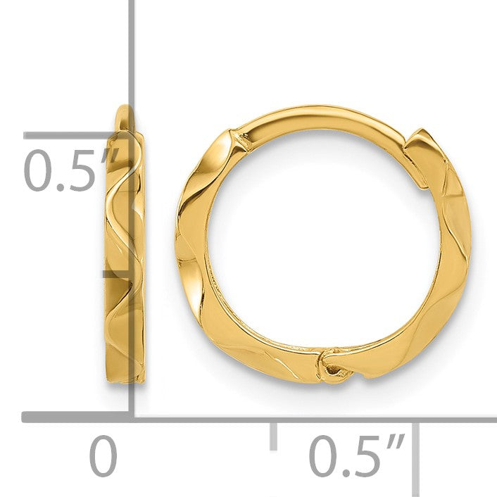 14K Polished Wavy Hinged Hoop Earrings