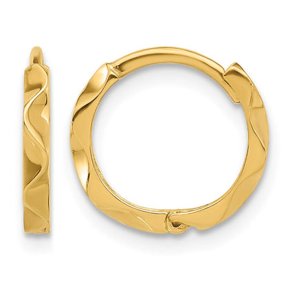 14K Polished Wavy Hinged Hoop Earrings