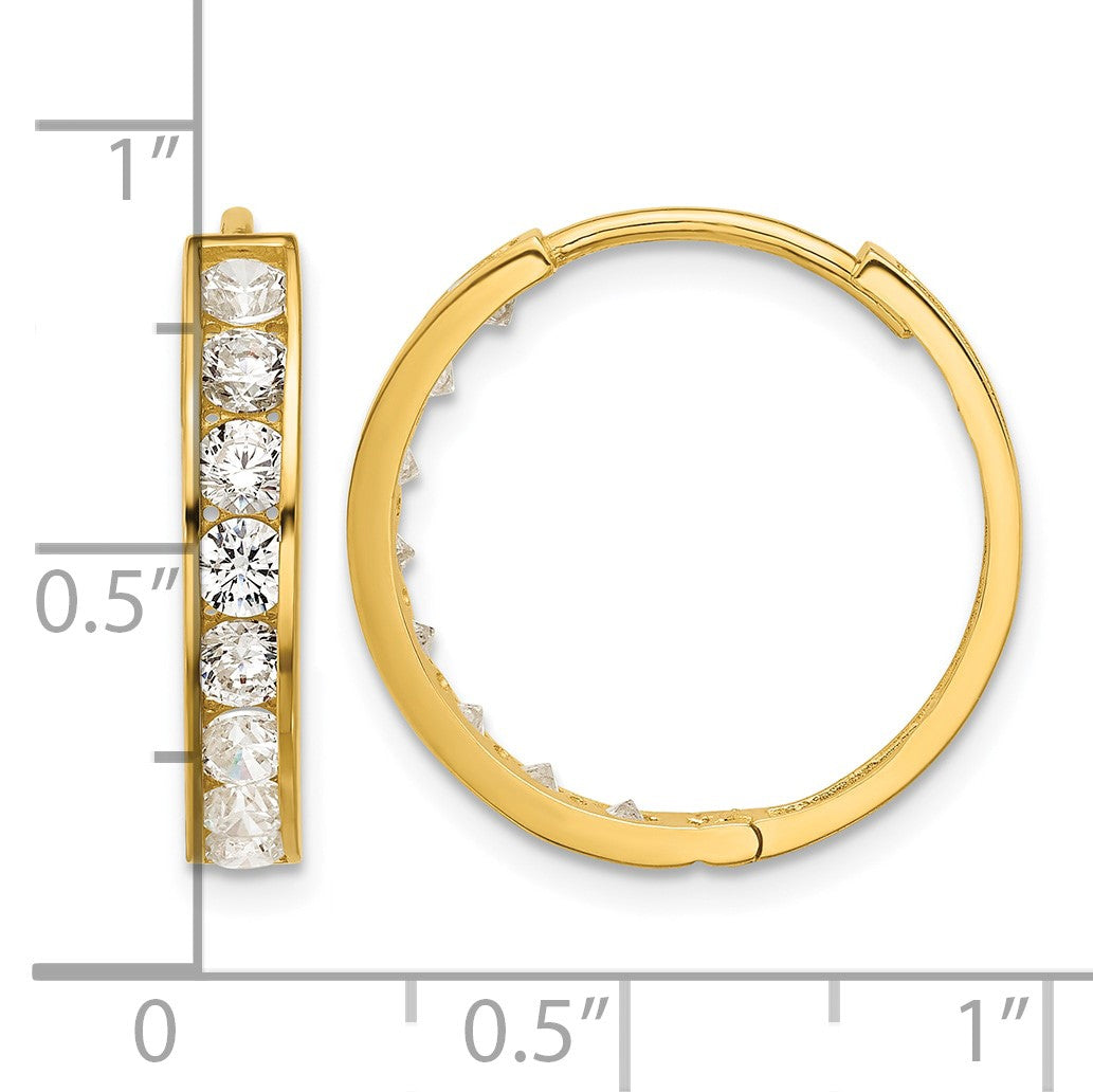 14k Polished CZ 4x20mm Huggie Hoop Earrings