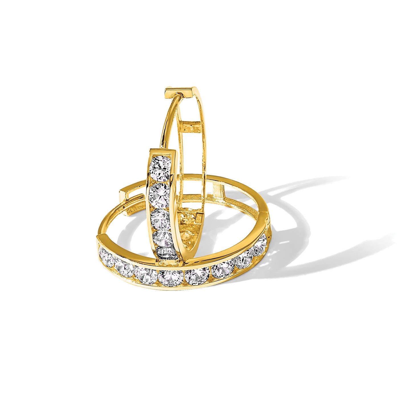14k Polished CZ 4x20mm Huggie Hoop Earrings