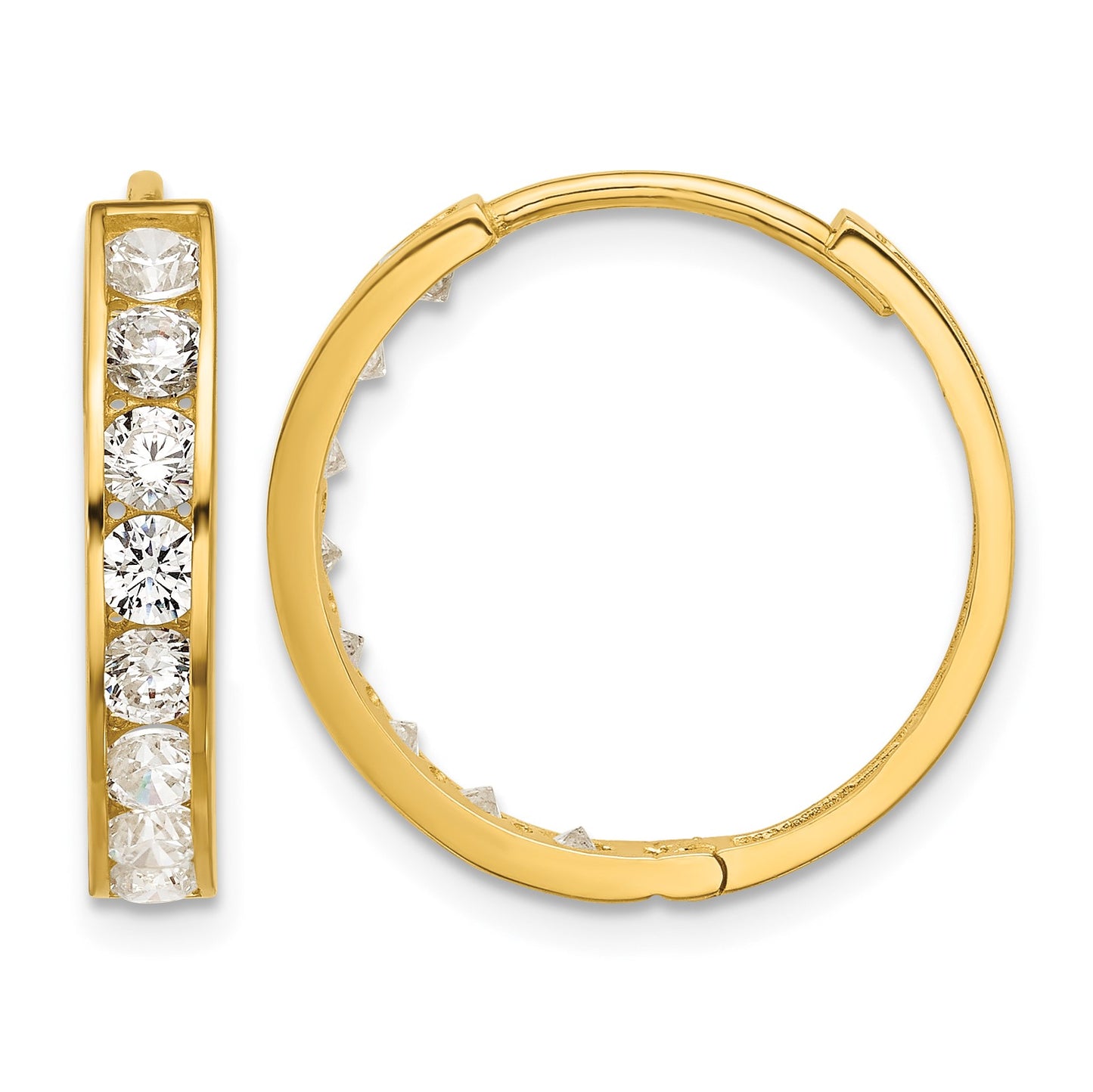 14k Polished CZ 4x20mm Huggie Hoop Earrings