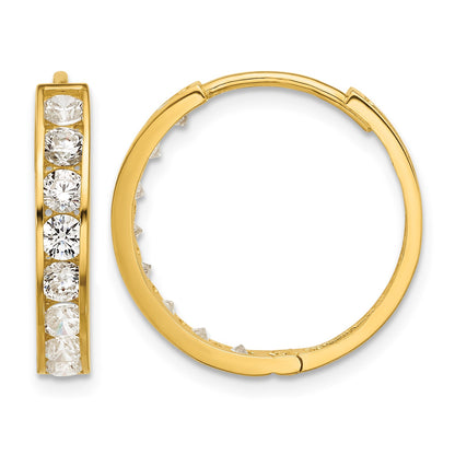 14k Polished CZ 4x20mm Huggie Hoop Earrings