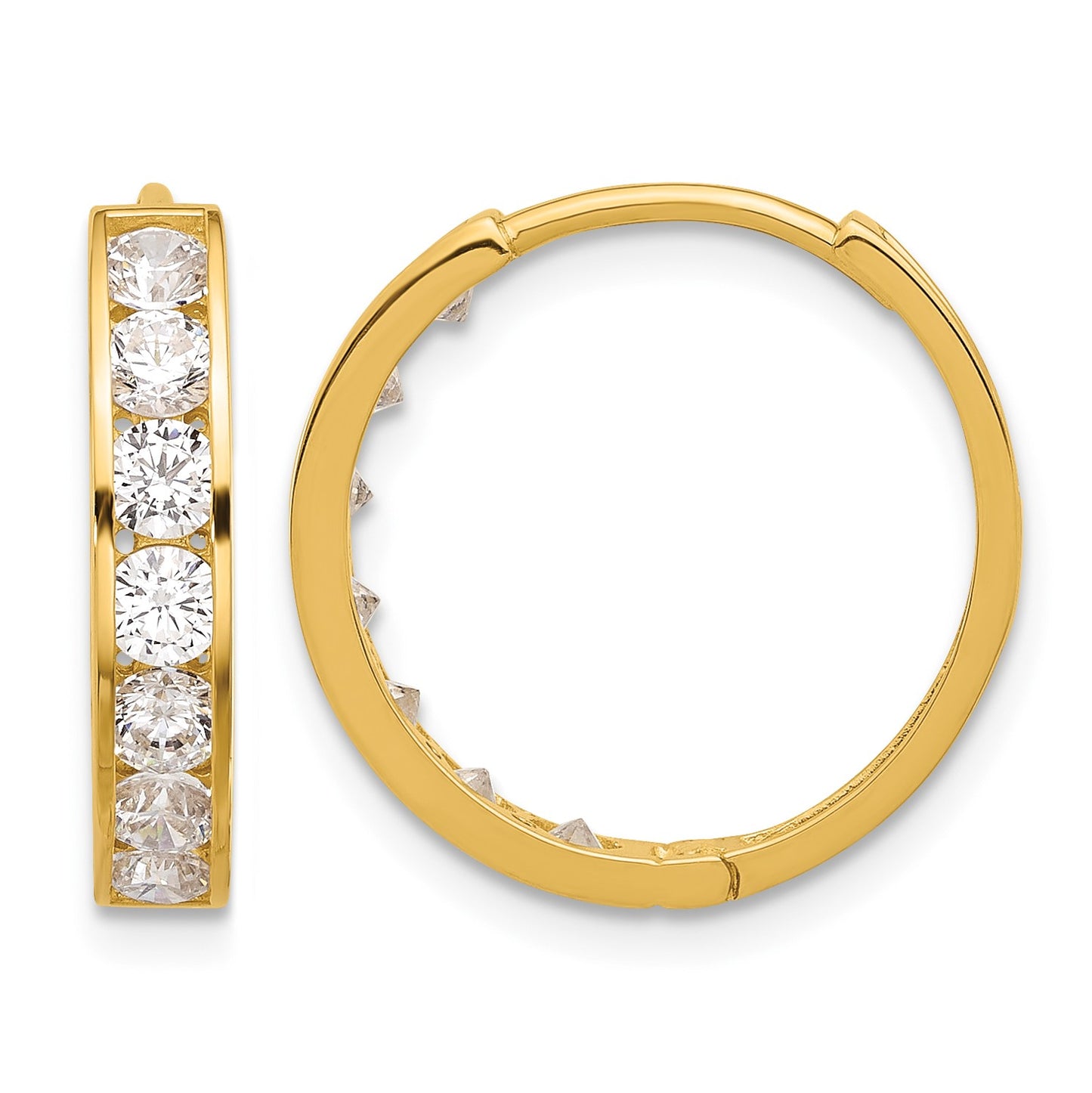 14k Polished CZ 4x18mm Huggie Hoop Earrings