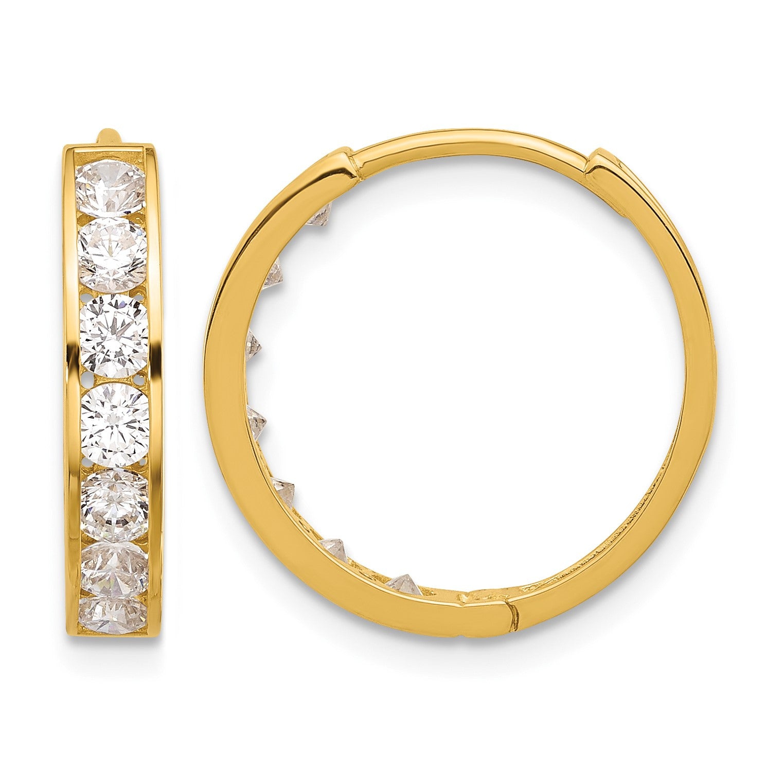 14k Polished CZ 4x18mm Huggie Hoop Earrings