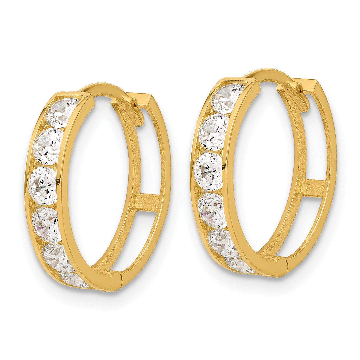 14k Polished CZ 4x16mm Huggie Hoop Earrings