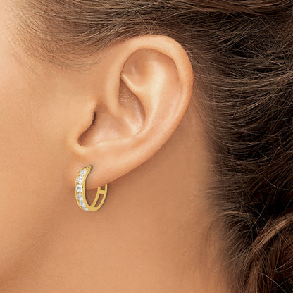 14k Polished CZ 4x16mm Huggie Hoop Earrings