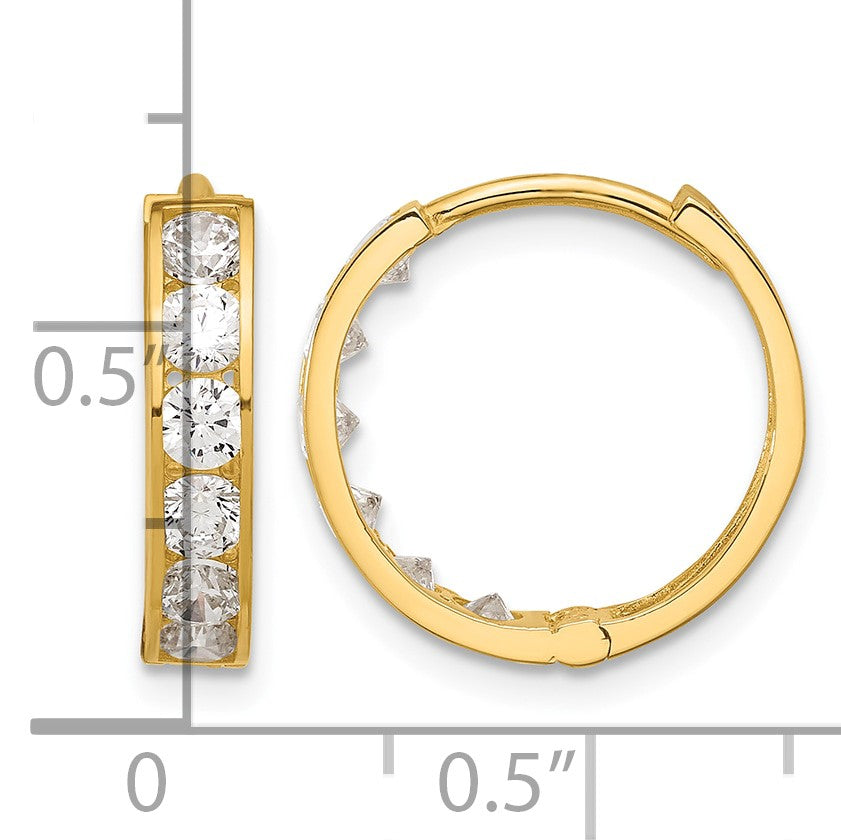 14k Polished CZ 4x16mm Huggie Hoop Earrings