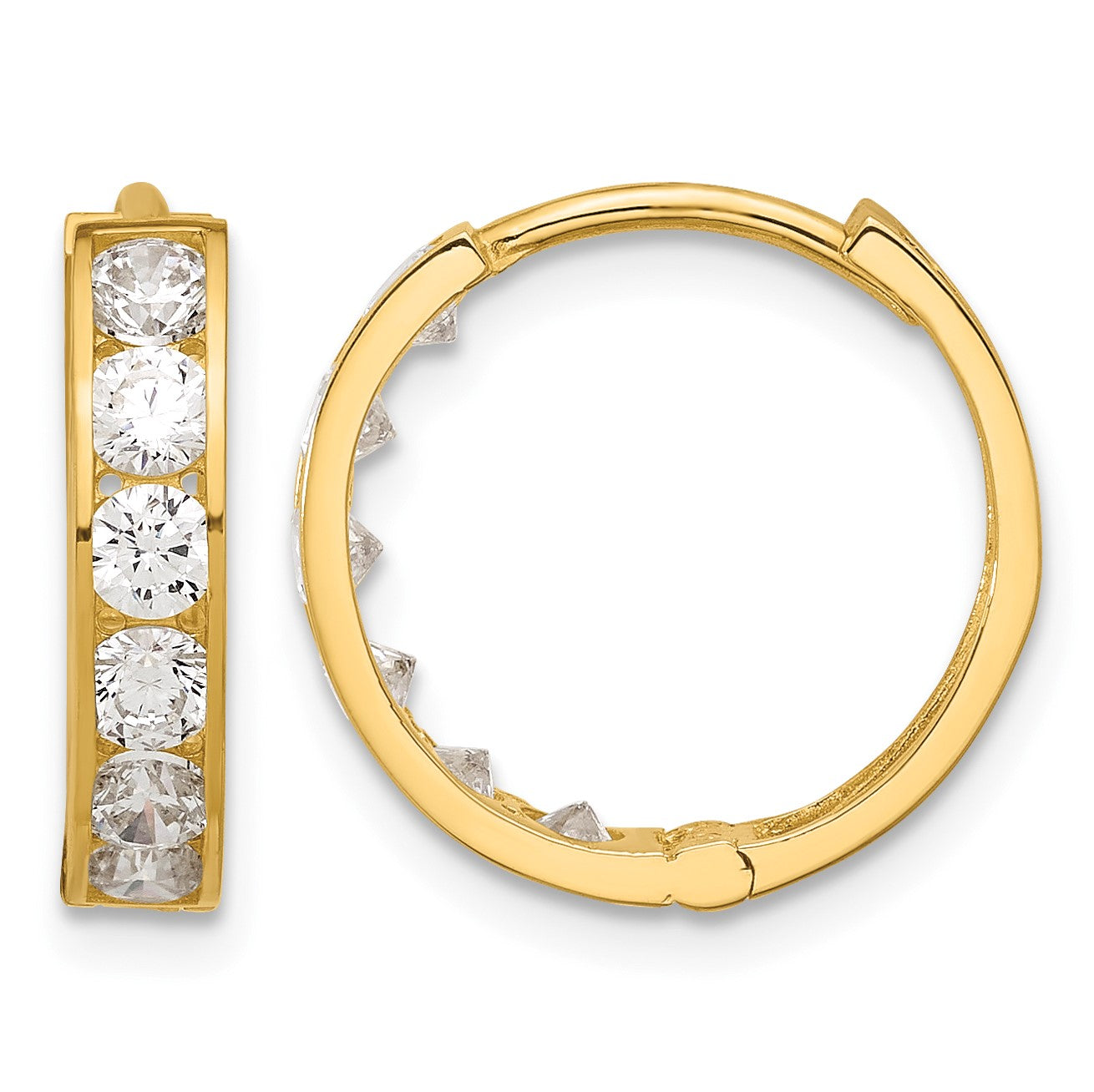 14k Polished CZ 4x16mm Huggie Hoop Earrings